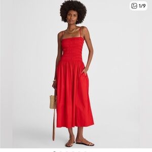 Madewell NWT Smocked Maxi Dress Size Large in Festival Red